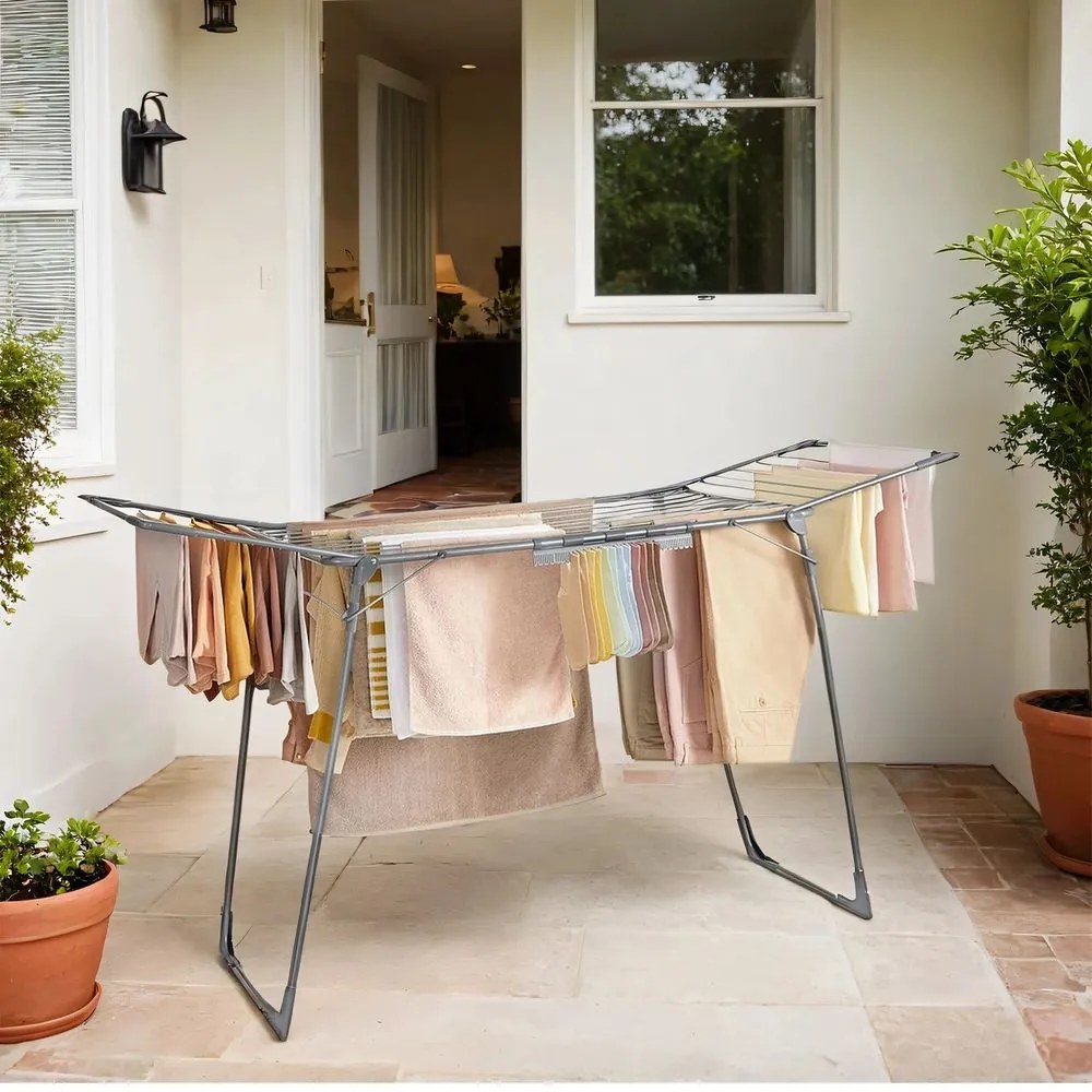Estendal para roupa dobrável 56,5 x 173 x 96,5 cm cinzento
