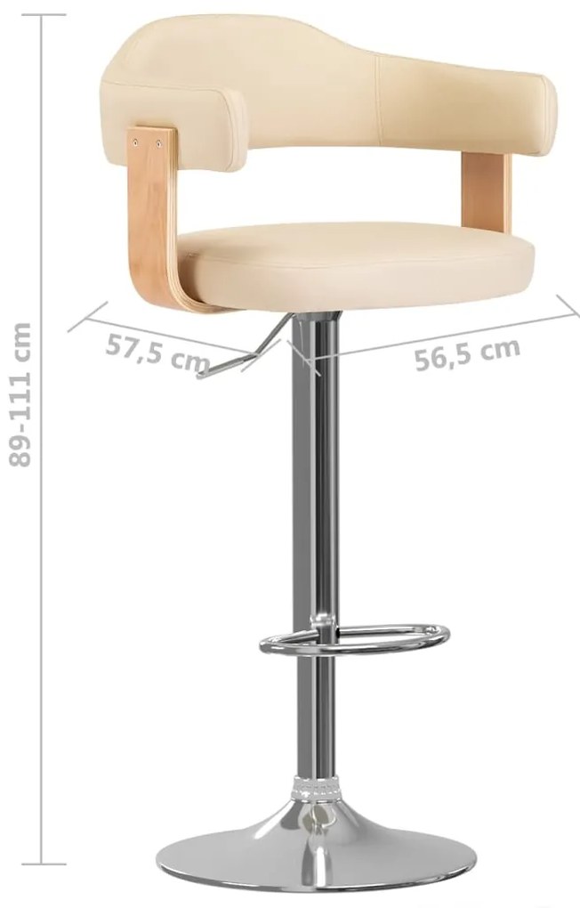Bancos de bar 2 pcs madeira curvada e couro artificial creme