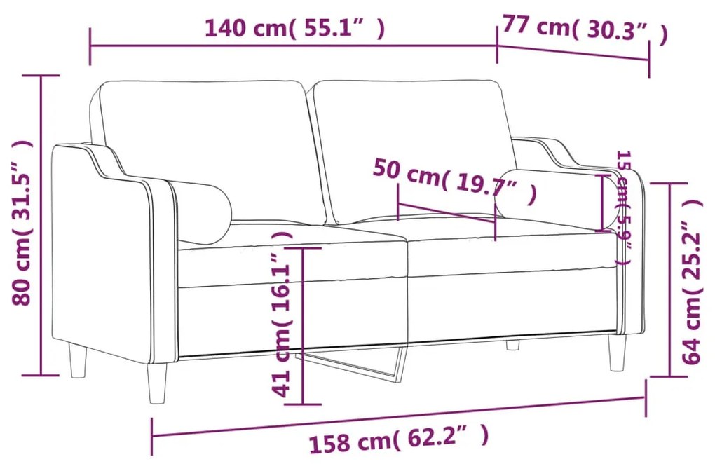 Sofá 2 lug. + almofadas decorativas 140cm tecido vermelho tinto