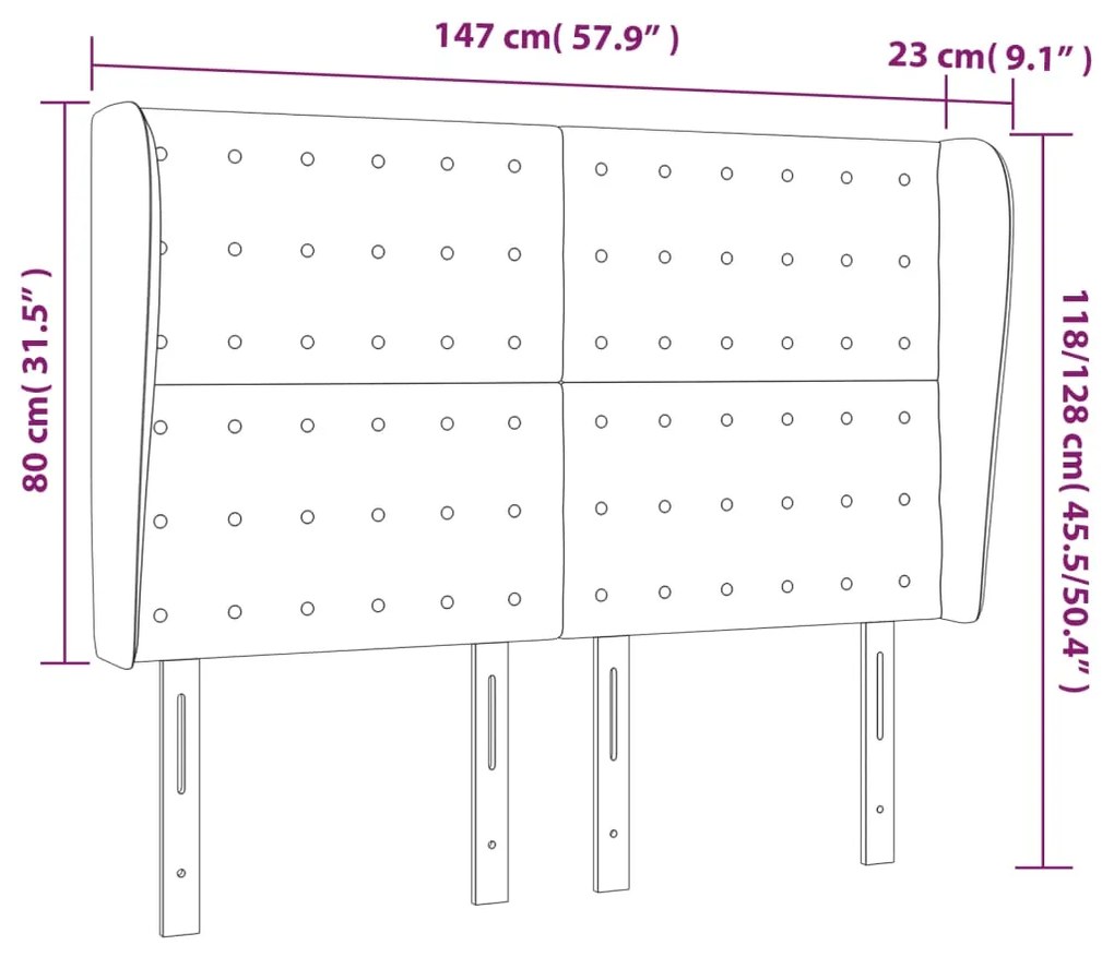 Cabeceira cama c/ abas couro artif. 147x23x118/128cm cappuccino