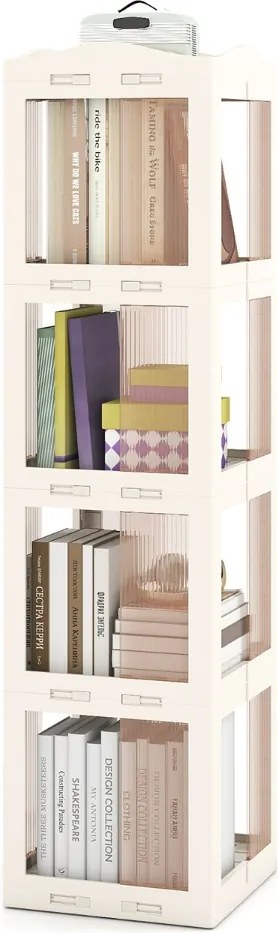 Estante com base giratória giratória 360° com 4 níveis em Plástico dobrável 36,5 x 36 x 141,5 cm com prateleiras Branca