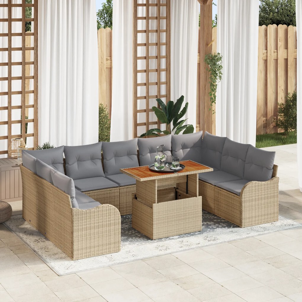 Conjunto de Sofás de Jardim vidaXL de 10 Peças com Almofadas Rattan Be