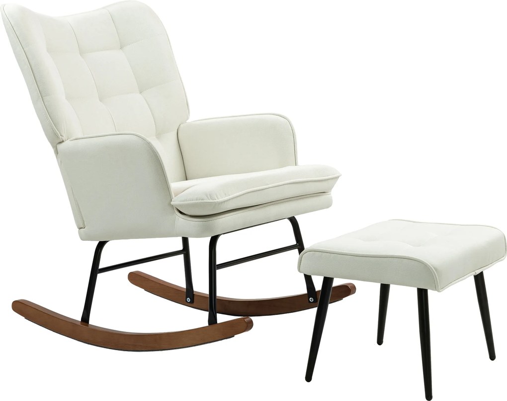 Conjunto de Poltrona Baloiço com Apoio para os Pés Poltrona Relax com Almofada Acolchoada e Anti-Tombo 64x89x90 cm Bege