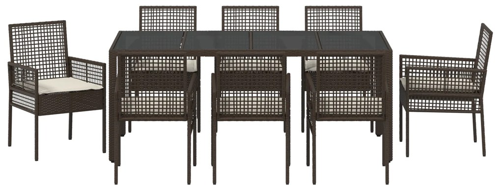 Conjunto de Jantar de Jardim de 9 Peças Marrom em Rattan Sintético