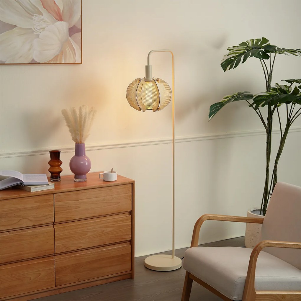 Candeeiro de pé Japandi bege com abajur - Gertie