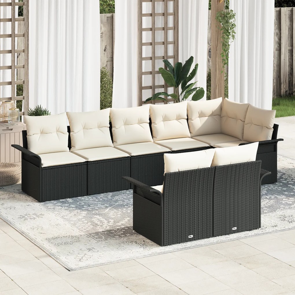 Conjunto de Sofá de Jardim 8 Peças com Almofadas Preto Rattan Sintético