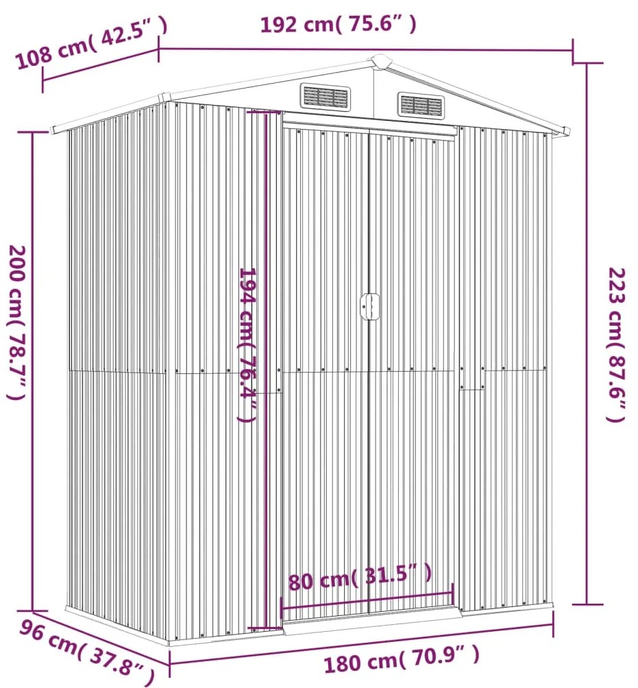 Abrigo de jardim 192x108x223 cm aço galvanizado Marrom