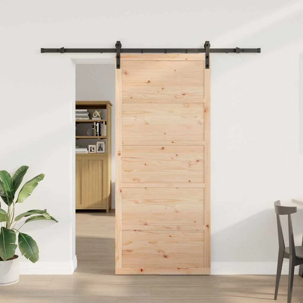vidaXL Porta Deslizante Castanho 90 x 208 cm Madeira de pinho maciça