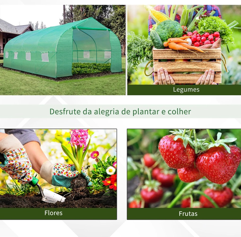 Estufa Tipo Túnel de Jardim 600x300x200cm para Cultivo de Plantas Verd