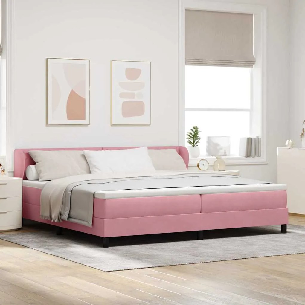 vidaXL Cama Box com colchão com cabeceira Rosa 200 x 200 cm Veludo