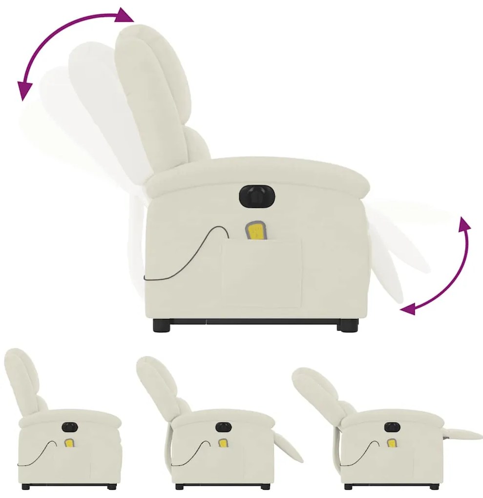 Poltrona massagens reclinável elevatória elétrica veludo creme