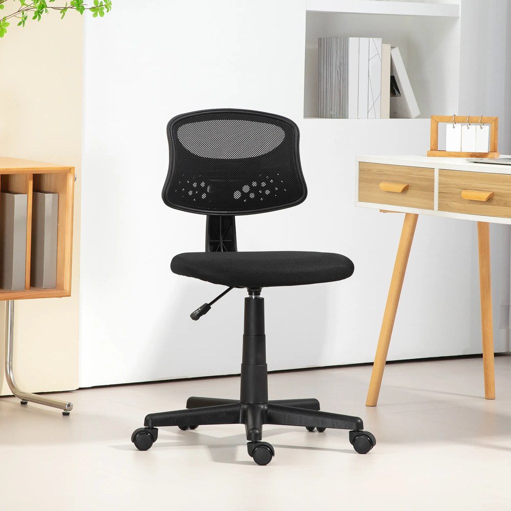 Cadeira de Escritório sem Apoio para os Braços com Encosto de Malha Respirável Altura Ajustável 43x48x78-88 cm Preto