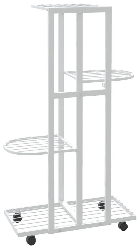 Suporte vasos c/ 4 prateleiras e rodas 44x23x80 cm ferro branco