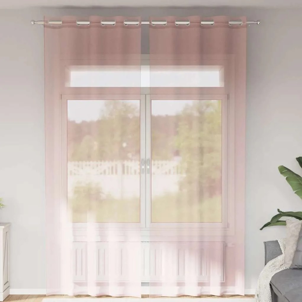 Cortinas de voile com ilhós 2 pcs rosa 140x300 cm