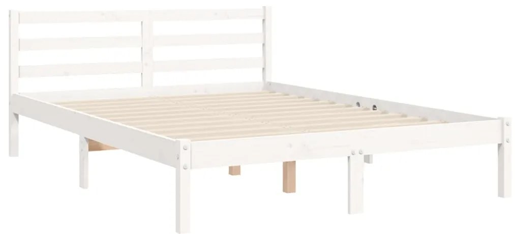 Estrutura de cama de casal c/ cabeceira madeira maciça branco