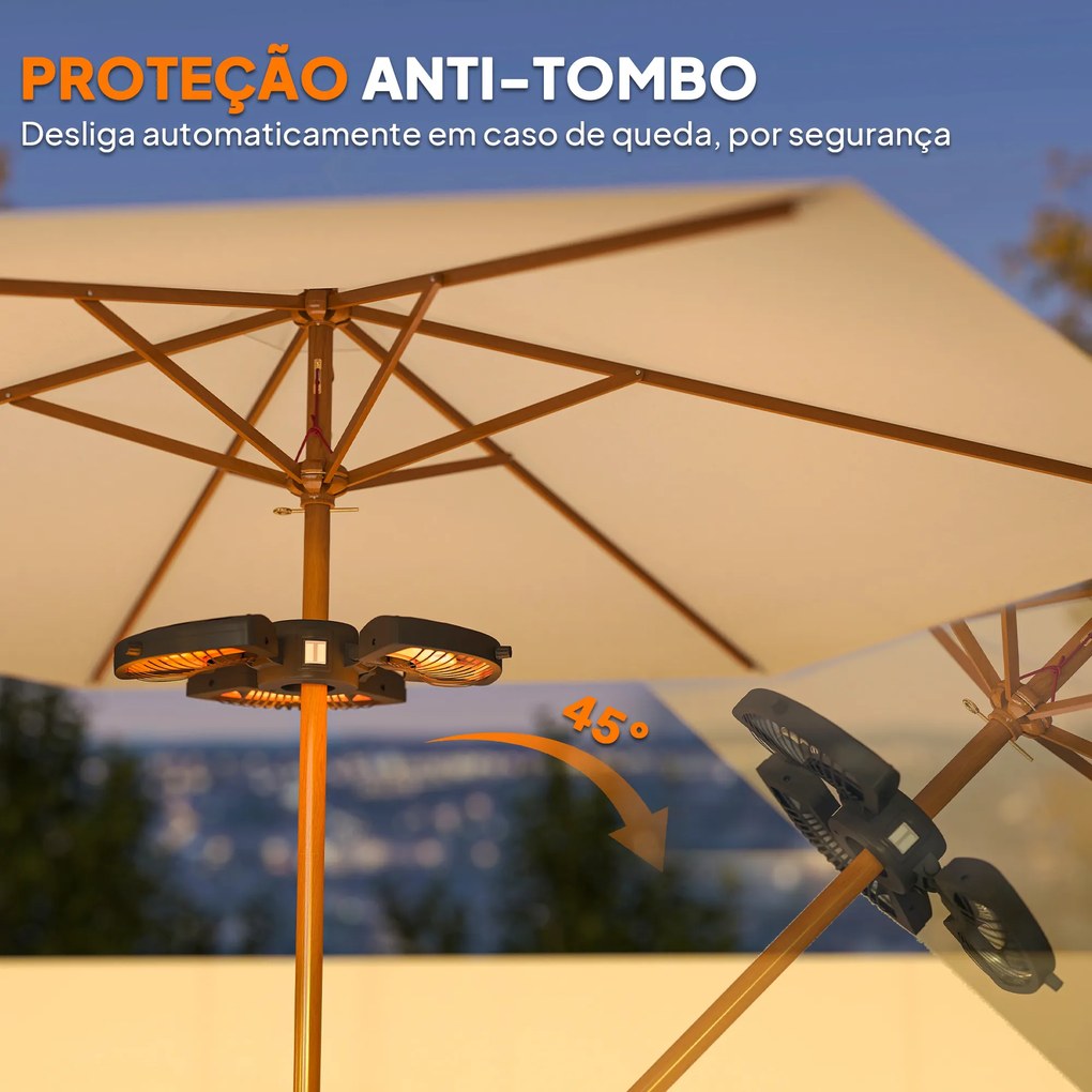 Aquecedor por Infravermelhos para Chapéu de Sol 2400W Aquecedor Exterior Elétrico de Alumínio com 3 Níveis de Aquecimento Ø55x8 cm Preto