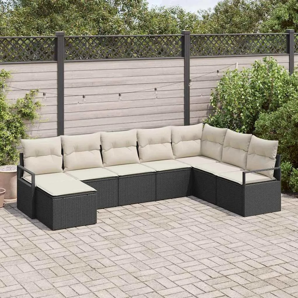 vidaXL Sofá de Jardim de 8 Peças com Almofadas Pretas e Rattan Sintético