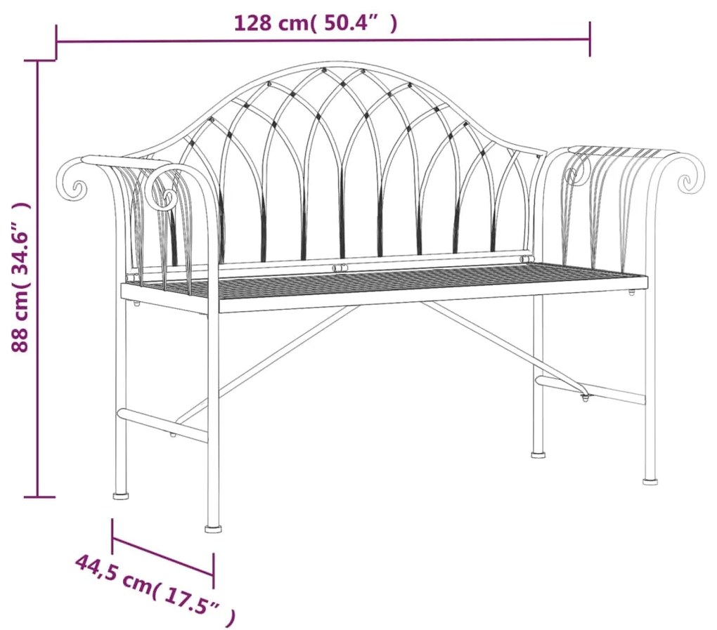 Banco de jardim de 2 lugares 128 cm aço preto