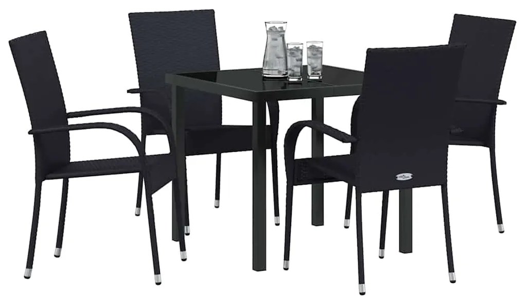 Conjunto de Jantar para Jardim 5 pcs Preto Rattan de PE