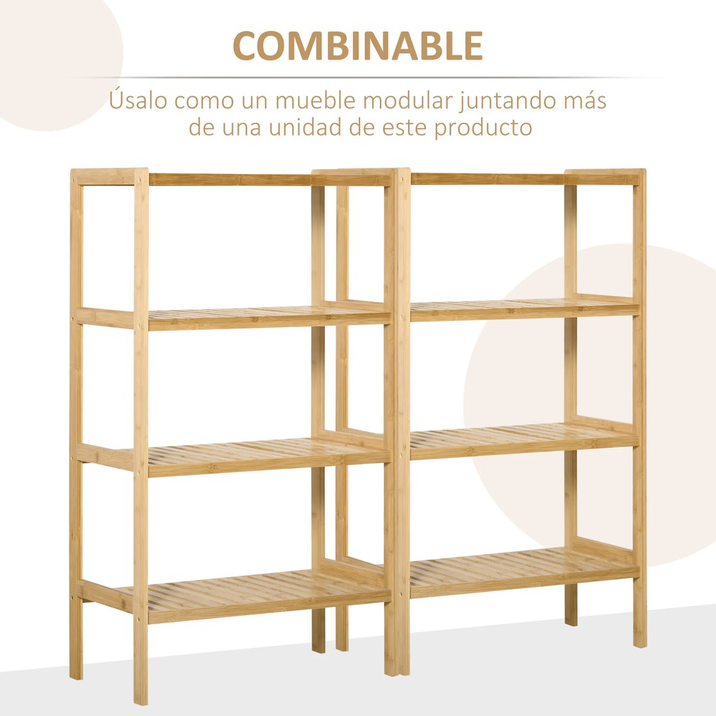 Estante de Bambú de 4 Níveis Móvel Organizador Multifuncional para Casa de Banho Cozinha Sala de Estar com Dispositivo Anti-Rolamento 62x33x112cn Natu