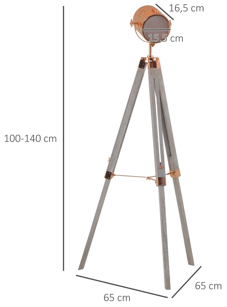 Candeeiro de Pé com Tripé de Madeira Suporte para Lâmpada E27 Máx. 25W IP20 Altura Ajustável Interruptor de Pé Candeeiro de Pé para Sala de Estar Dorm