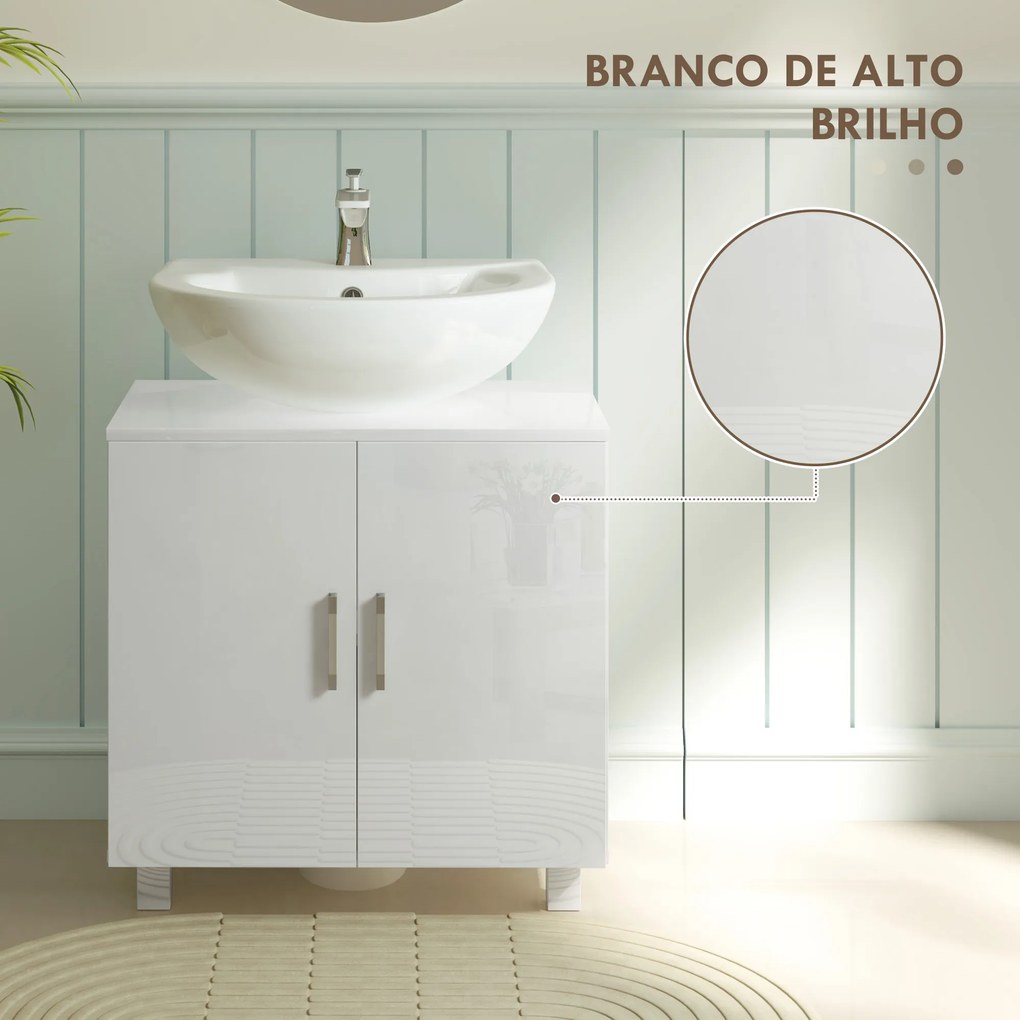 Móvel para Lavatório (não incluido) Pousar com 2 Portas de MDF 2 Prateleiras e Sistema Anti-Tombo para Casa de Banho 60x35x60 cm Branco