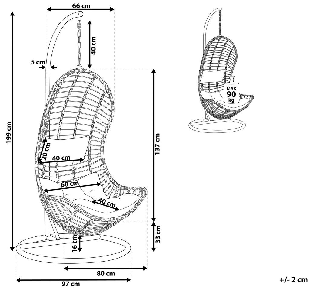 Cadeira suspensa em rattan cor natural com suporte PINETO Beliani