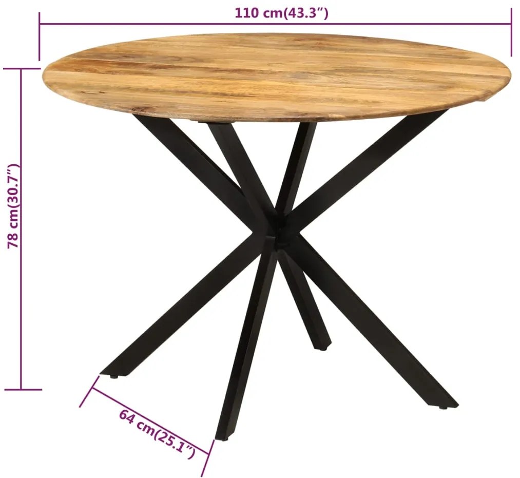 Mesa de jantar Ø110x78 cm madeira de mangueira maciça e aço