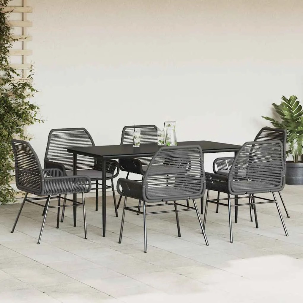 Conjunto de jantar jardim 7 peças almofadas vidro vime PE preto