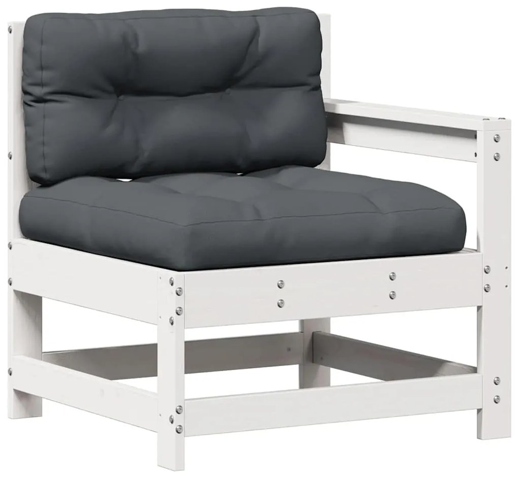 3 pcs conjunto lounge jardim c/ almofadões pinho maciço branco