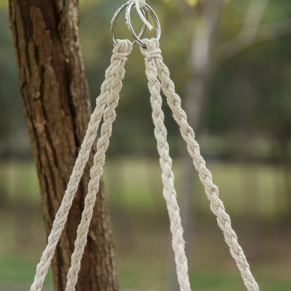 Outsunny Cadeira suspensa redonda Ø60 cm de rede de balanço com almofada e corda de algodão para interior e exterior 80x80x42 cm bege