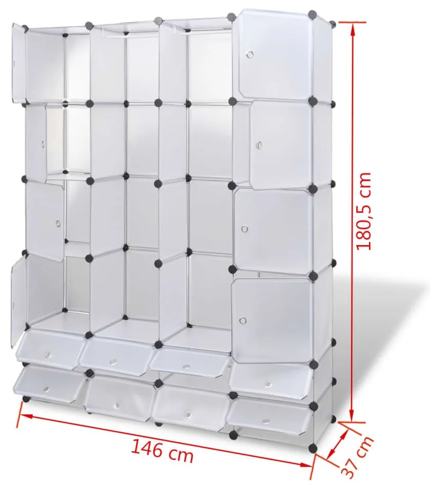 Armário plástico modular 18 gavetas 37x146x180,5cm branco