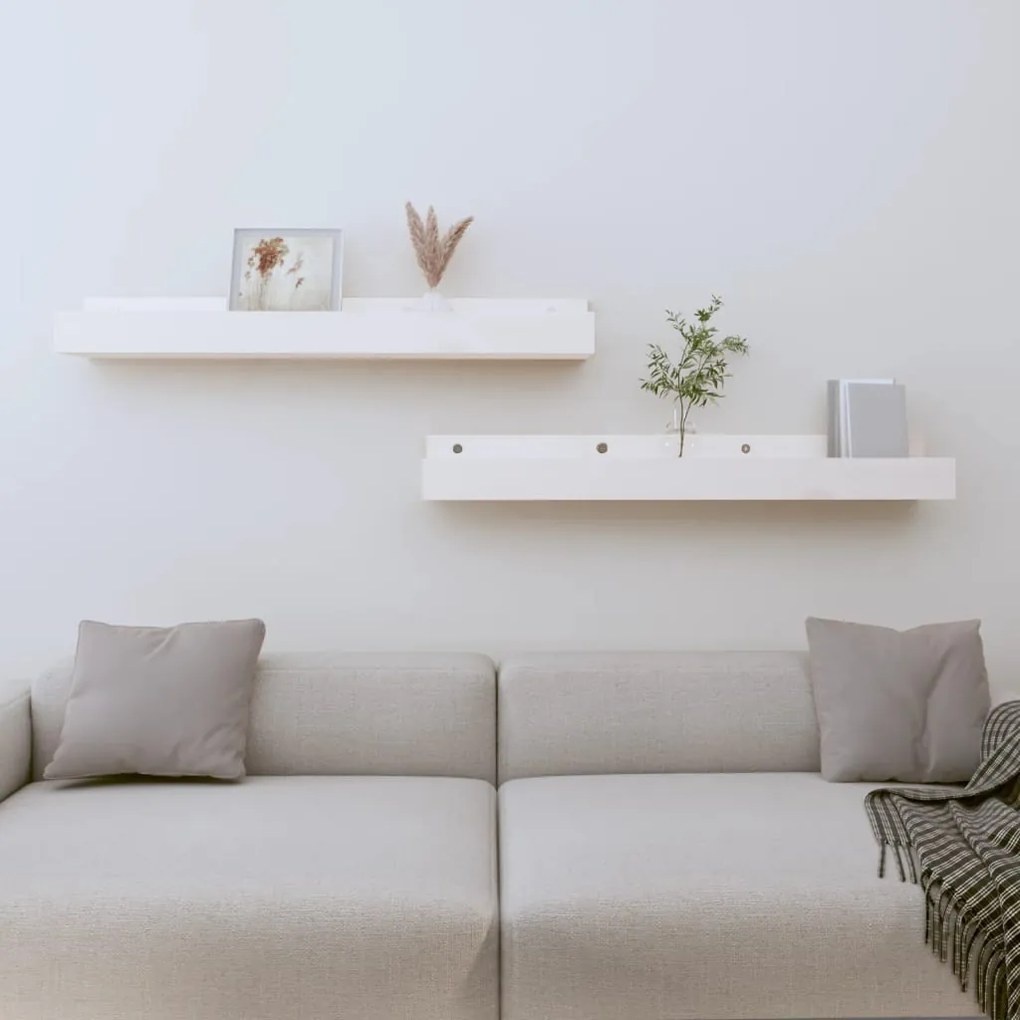 823590 vidaXL Prateleiras de parede 2 pcs 80x12x9 cm pinho maciço branco