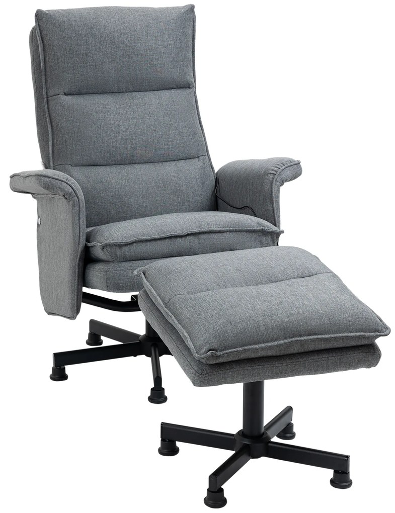 HOMCOM Poltrona Relax com Massagem e Apoio para os Pés Poltrona de Massagem Estofada em Linho com Controlo Remoto e 8 Áreas de Massagem Carga Máxima 120kg 78x81x99cm Cinza