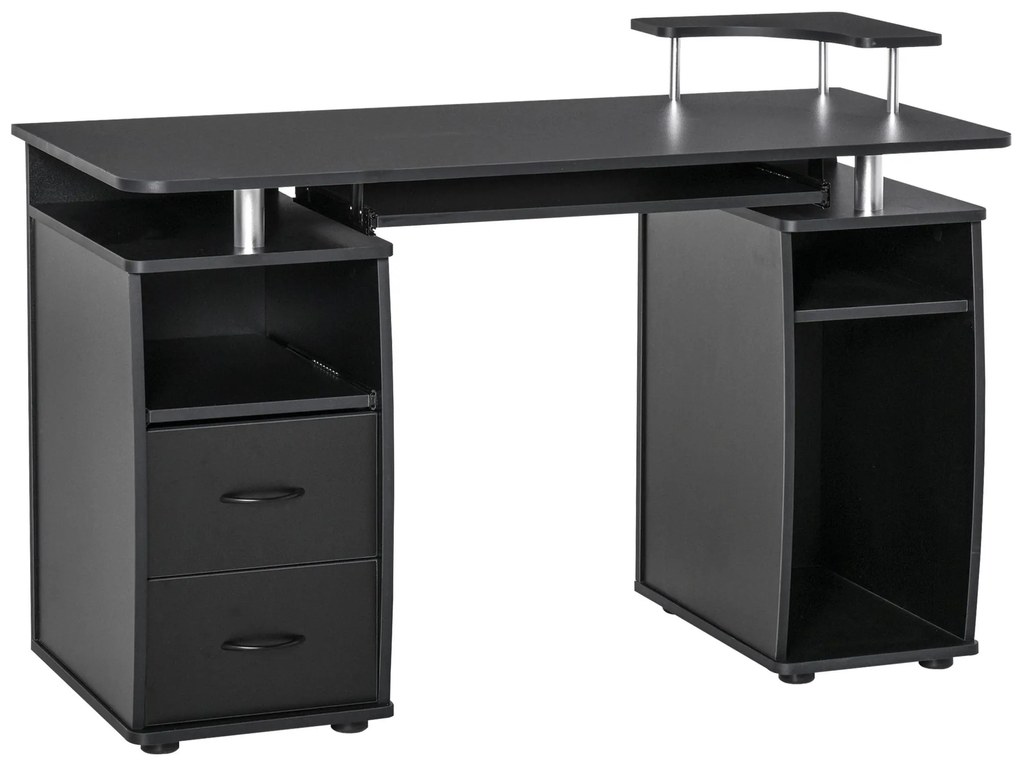 HOMCOM Secretária para computador Mesa para PC com prateleiras múltiplas 2 gavetas 120x55x85 cm Preto | Aosom Portugal