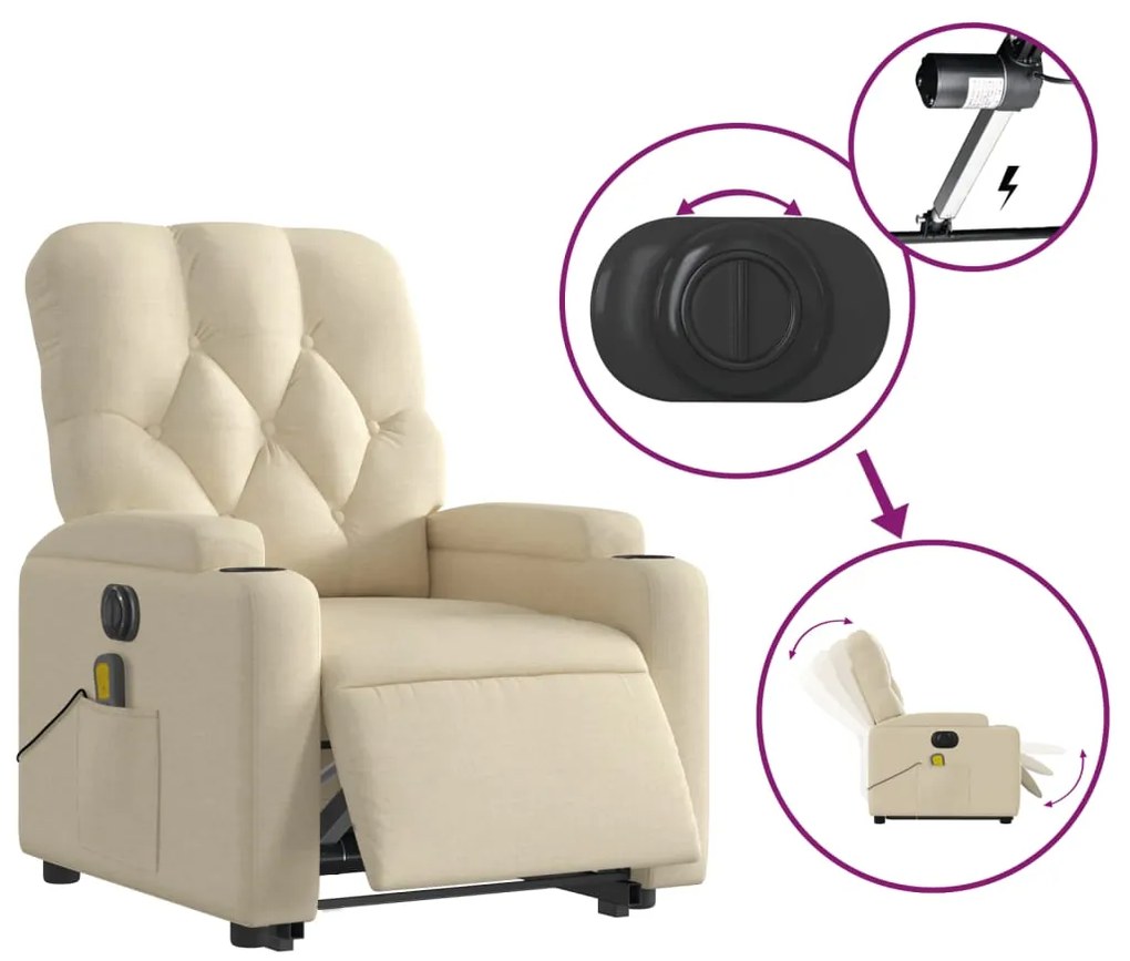 Poltrona elétrica elevatória massagens tecido creme