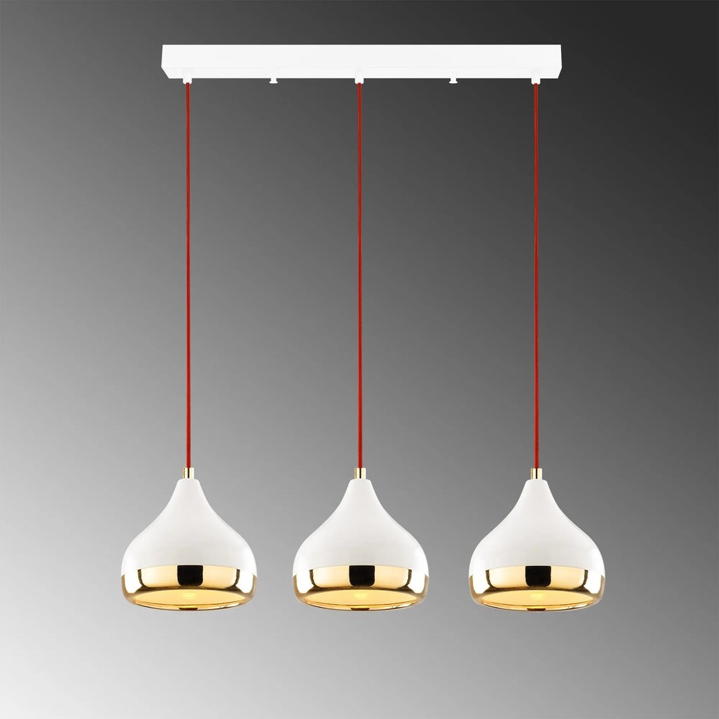 Candeeiro de Teto Yildo - Branco, Vermelho, Dourado - 67 x 17 cm