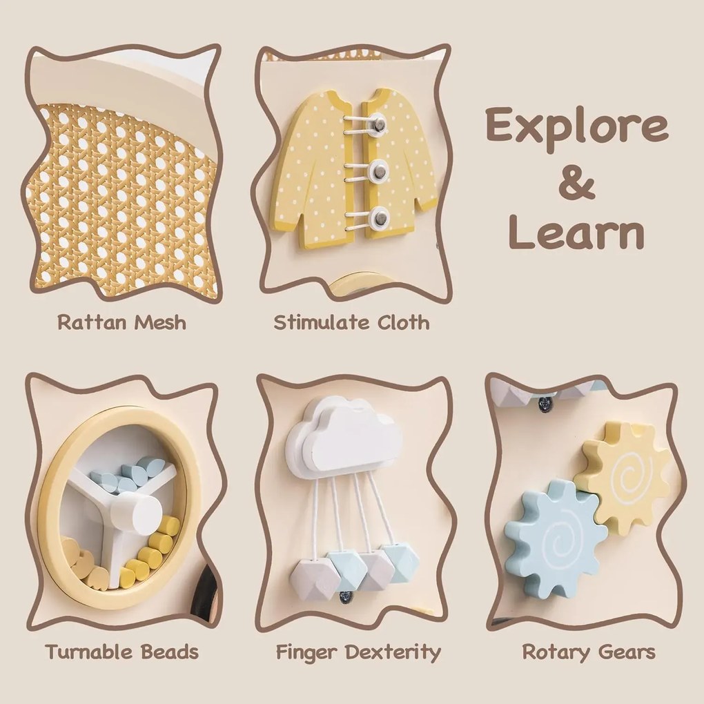 Andador de madeira para bebés com centro de atividades 50 x 37 x 31,5 cm Rattan