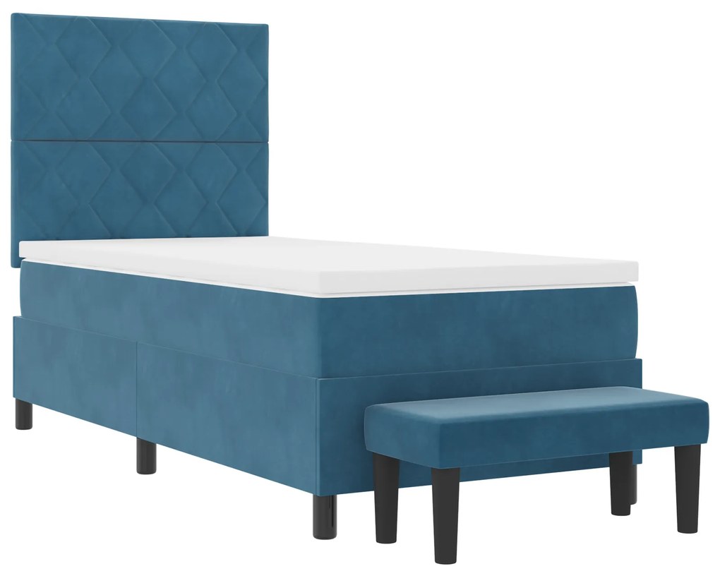 Cama Box Spring com Colchão & Banco Azul Escuro 90x190 cm Veludo
