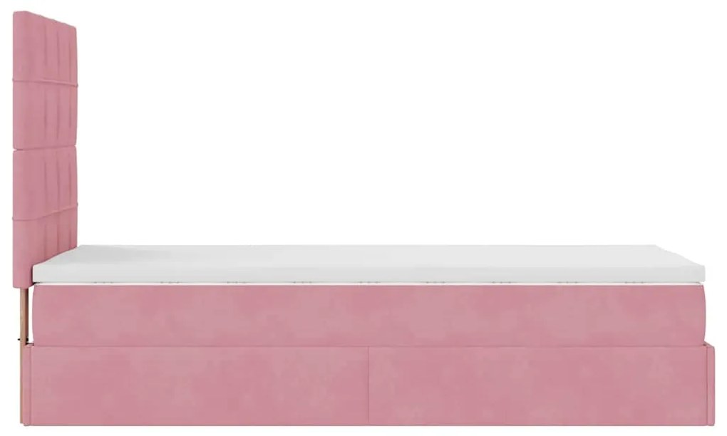 Estrutura de cama otomana com colchões rosa 90x200cm veludo