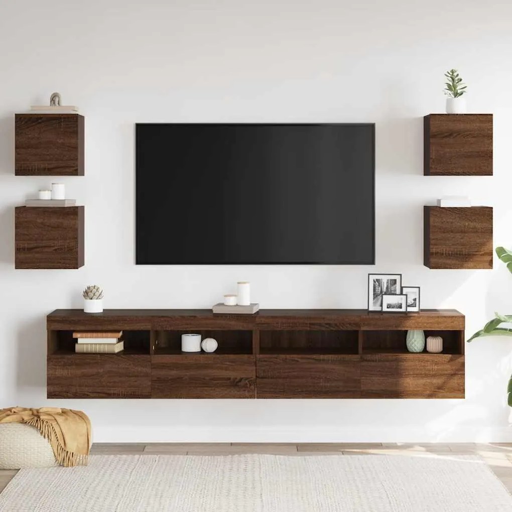 Móveis de TV de parede 4pcs 30,5x30x30 cm cor carvalho castanho