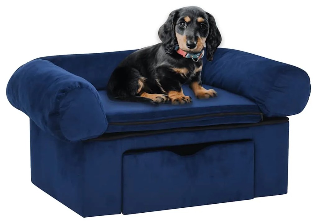 vidaXL Sofá para cães com gaveta 75x50x38 cm pelúcia azul