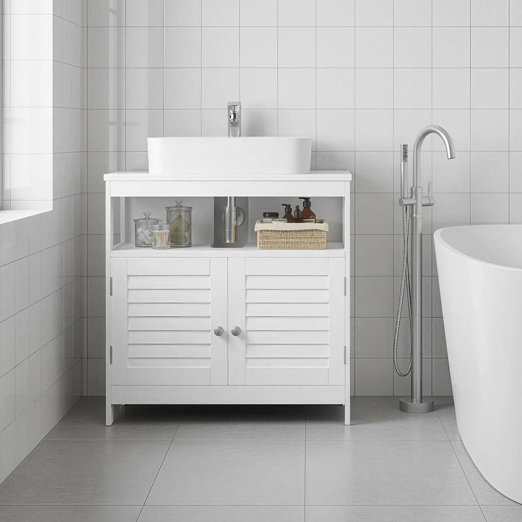 Armário de casa de banho para lavatório (NÃO INCLUIDO) com 2 portas de lâminas 30 x 60 x 60 cm Branco