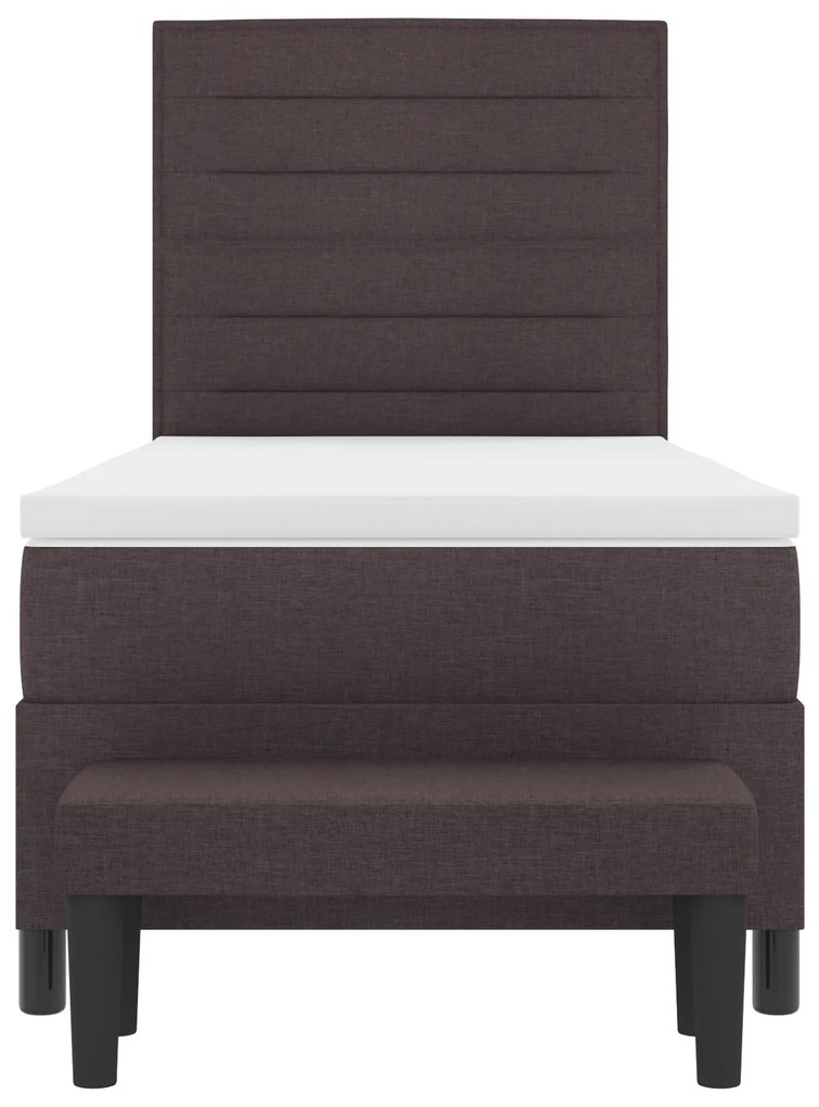 Cama Box Spring com Colchão & Banco Marrom Escuro 90x200 cm Tecido