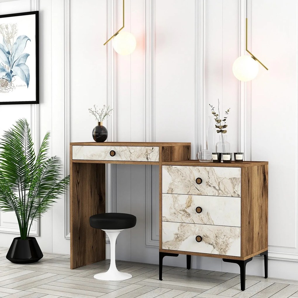 Mesa de Maquilhagem Lizbon500 – Nogueira e Branco – 124x84,7x40 cm