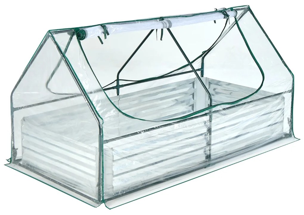 Canteiro elevado de 2 níveis com cobertura de estufa e janelas de enrolar Floreira sem fundo Rega fácil 180 x 90 x 91 cm