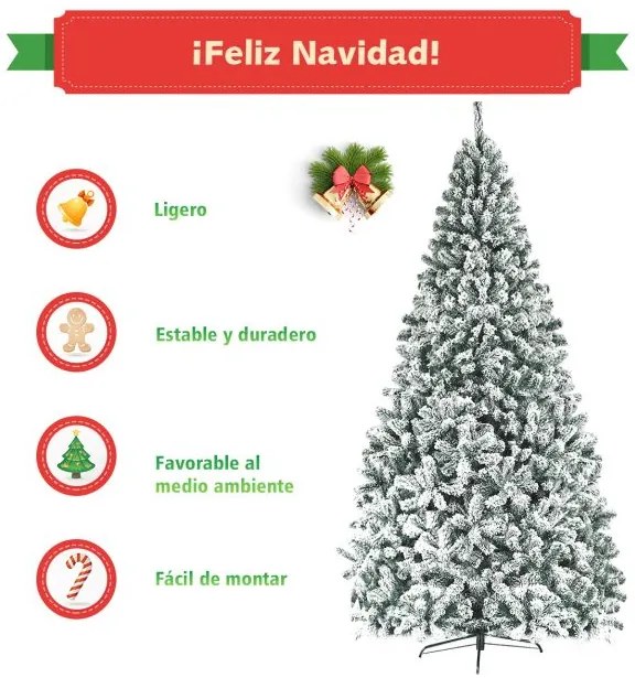 Árvore de Natal Nevado 270 cm com agulhas de PVC de 1498 pontas 152 x 275 cm Branco e Verde
