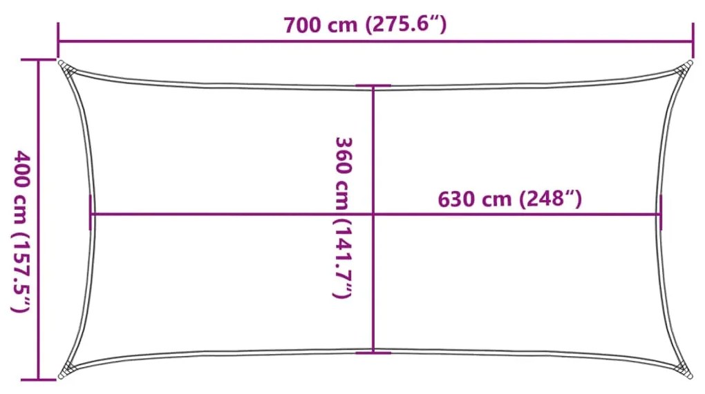 Para-sol estilo vela 160 g/m² 4x7 m PEAD cor creme