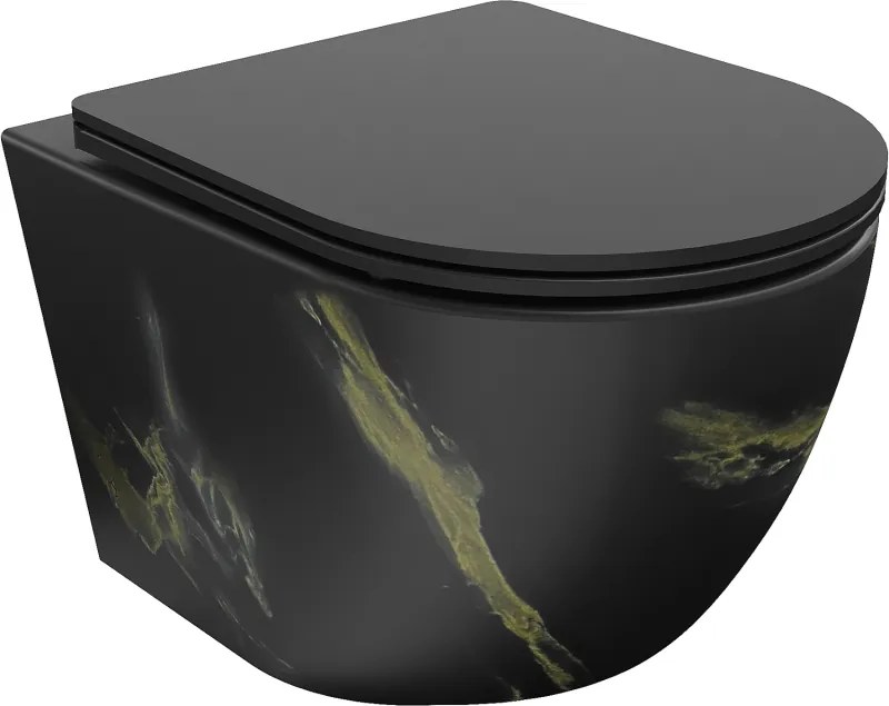 Mexen Lena sanitário suspensó Rimless com tampa de fecho suave slim, duroplast, pedra preta - 30224098