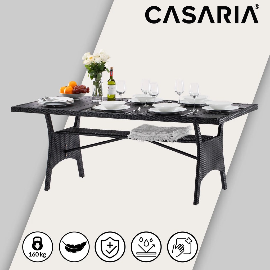 Mesa de jardim Polyrattan Takeo 190x90x75cm WPC preta
